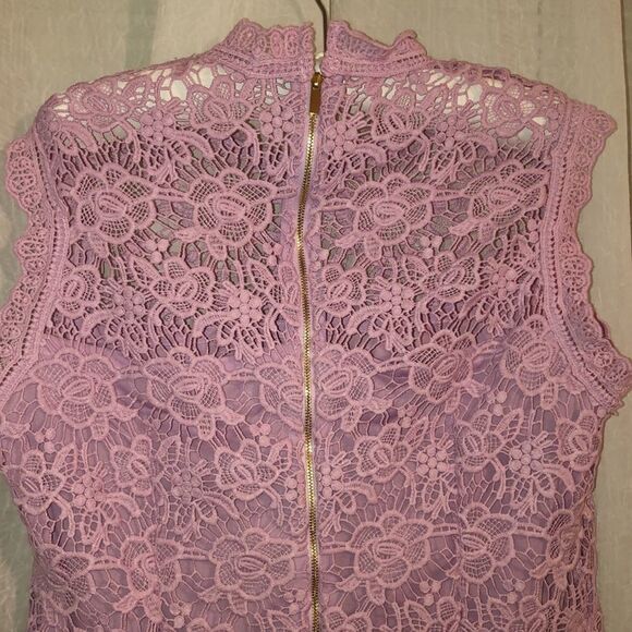 nanette lepore L Mock Neck Pink Lace Back Zip Sleeveless Top - Picture 6 of 9